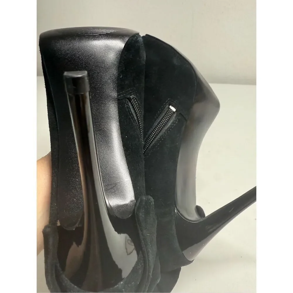 Carlos Santana Crown Fashion Ankle Boots Suede Zip Heel Bow Black Size 8M